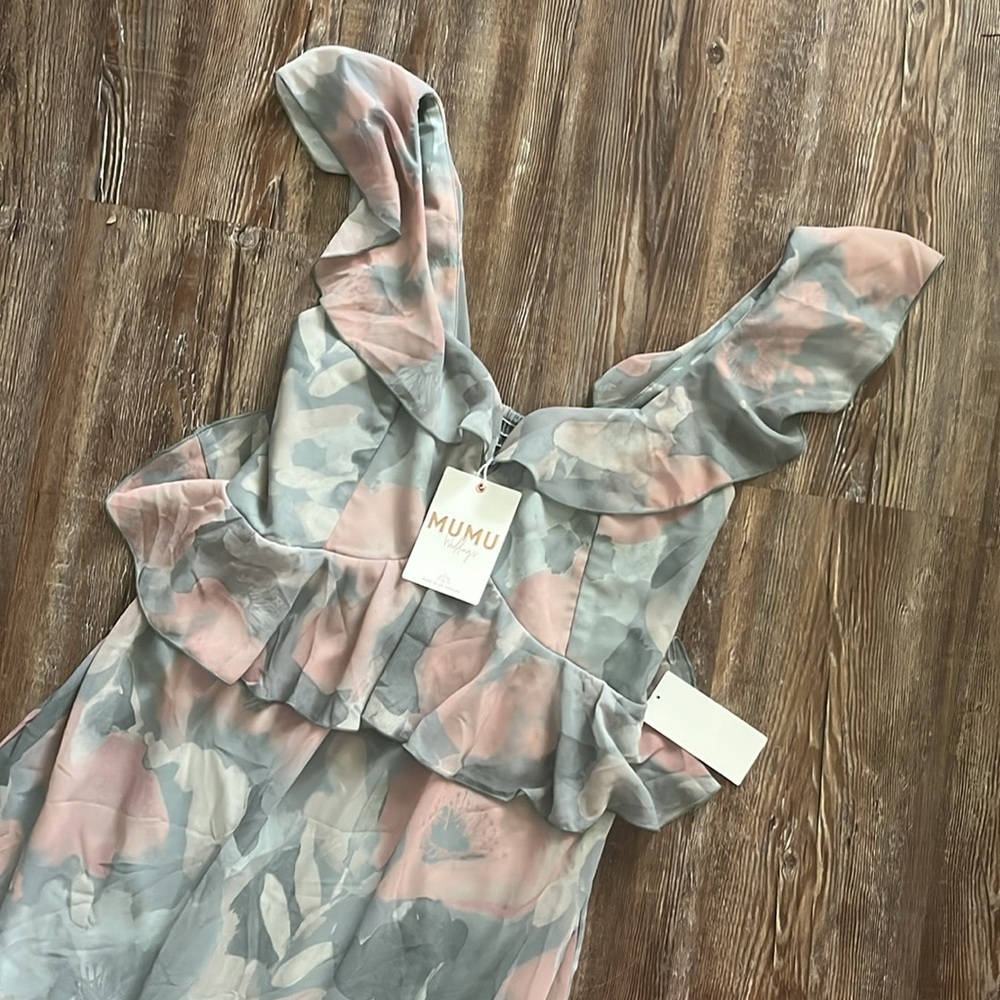 Show Me Your Mumu Formal Vacation Wedding Guest Sage Green Floral Ruffle Dress - Picture 3 of 6